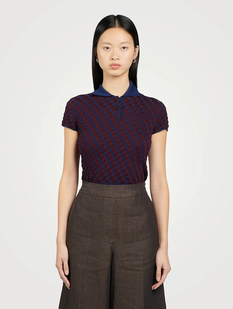 Cotton Short-Sleeve Polo Sweater