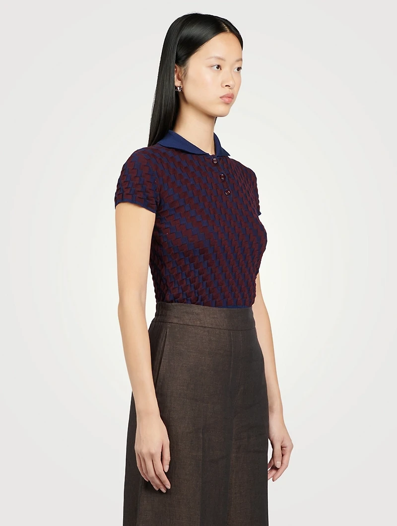Cotton Short-Sleeve Polo Sweater