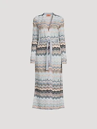 Lurex Zigzag Belted Cardigan