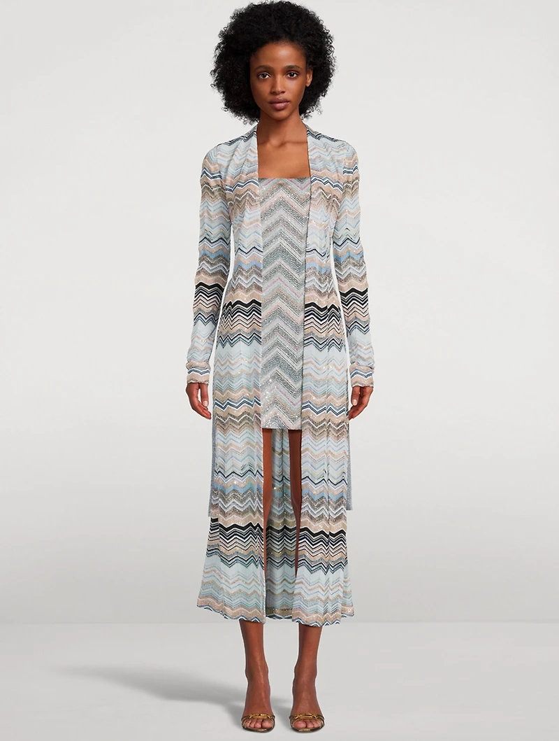 Lurex Zigzag Belted Cardigan