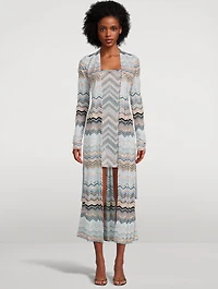 Lurex Zigzag Belted Cardigan