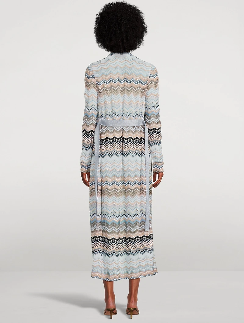 Lurex Zigzag Belted Cardigan