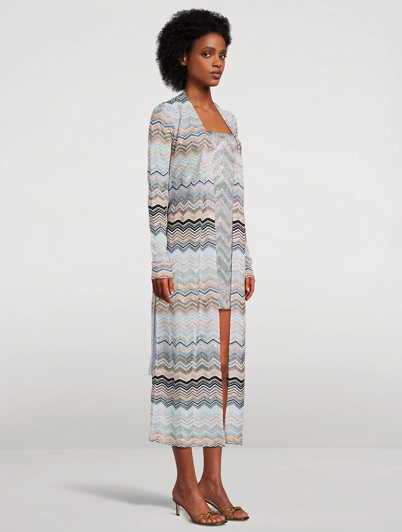 Lurex Zigzag Belted Cardigan