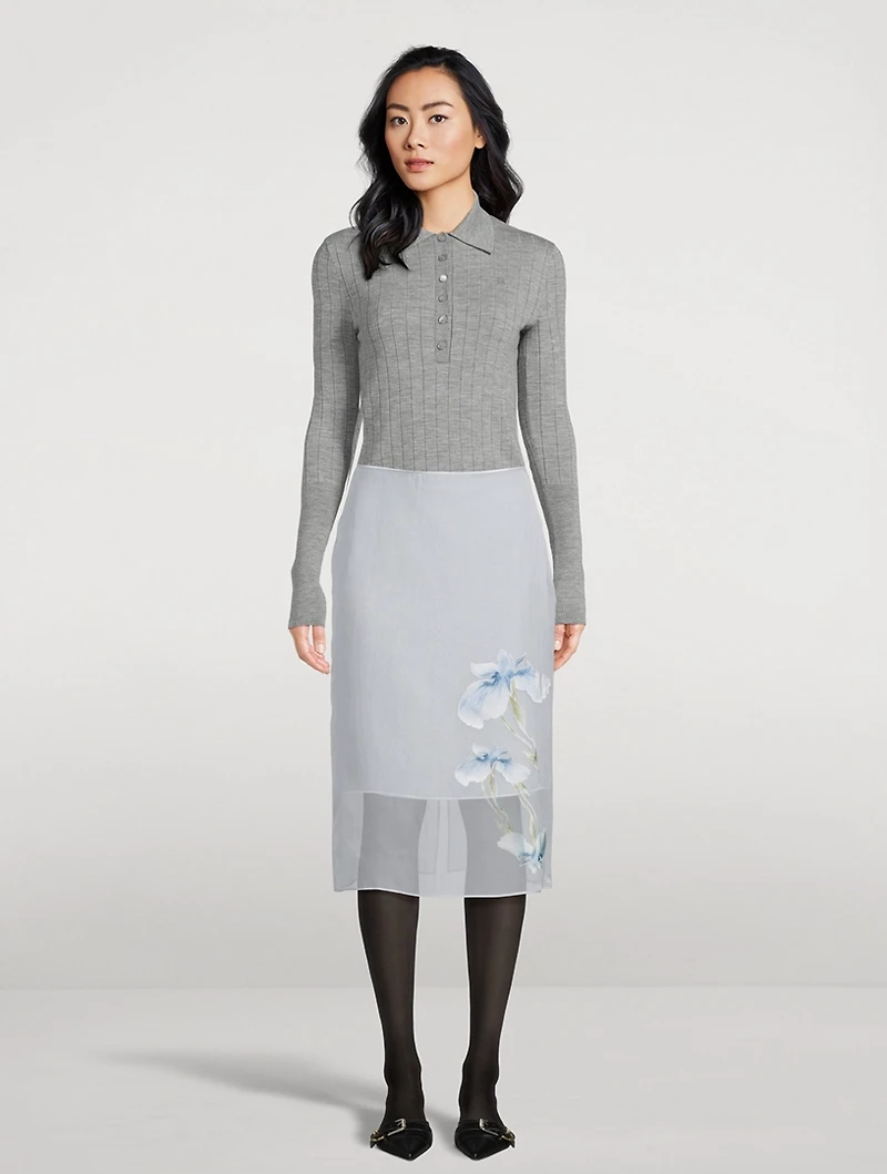 Layered Dévoré Satin Skirt Iris Print