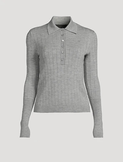 Rib-Knit Polo Sweater