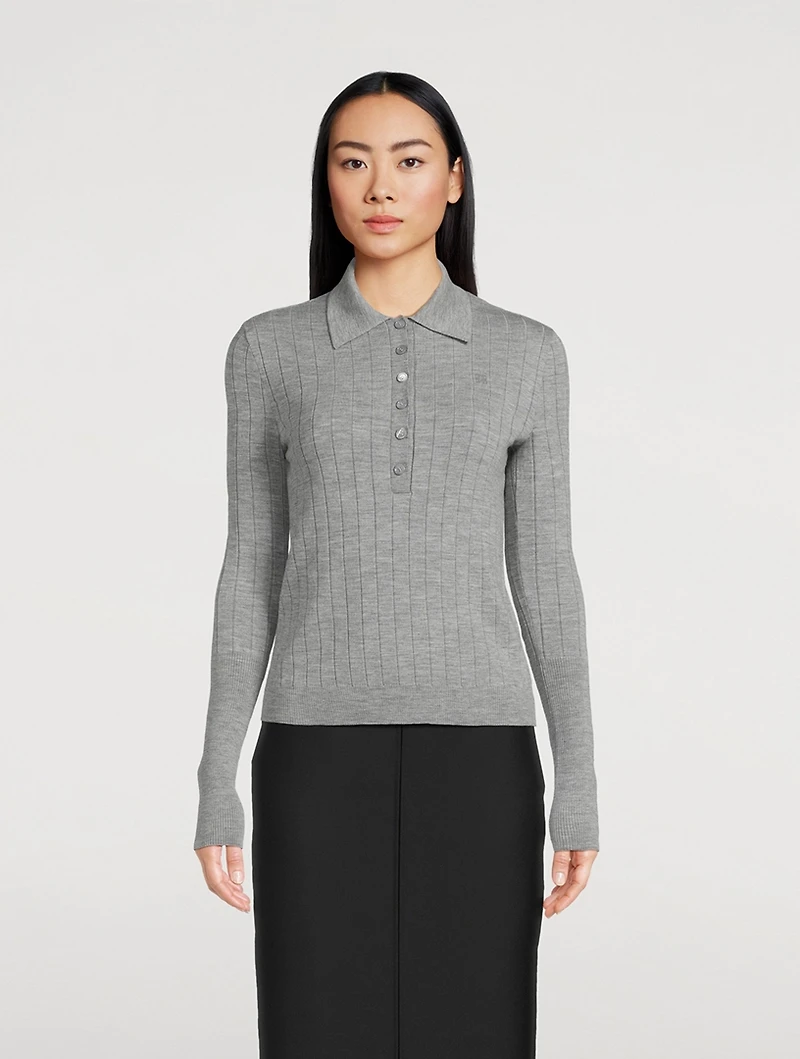 Rib-Knit Polo Sweater