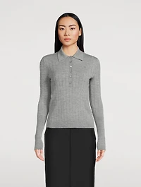 Rib-Knit Polo Sweater