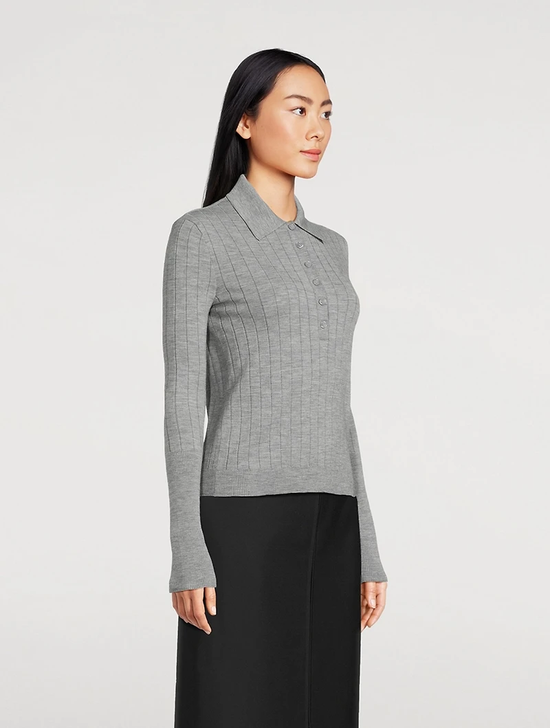 Rib-Knit Polo Sweater