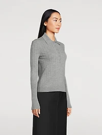 Rib-Knit Polo Sweater
