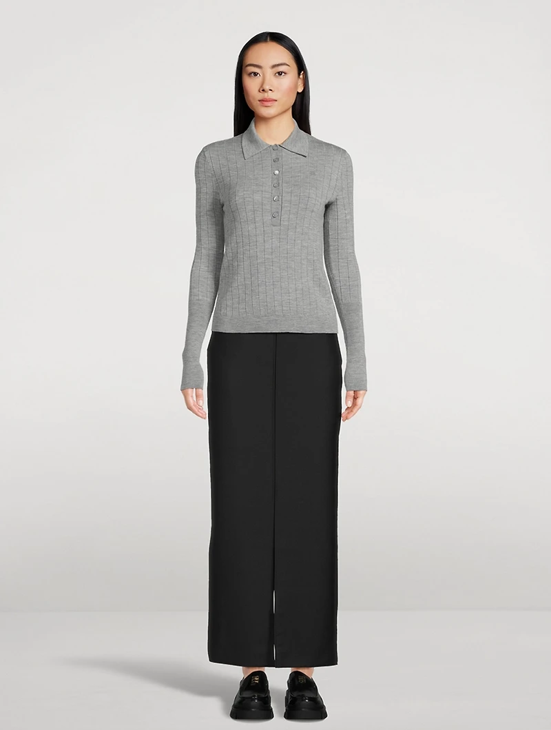 Rib-Knit Polo Sweater