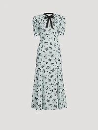 Rose Print Silk Midi Dress
