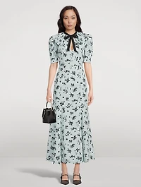 Rose Print Silk Midi Dress