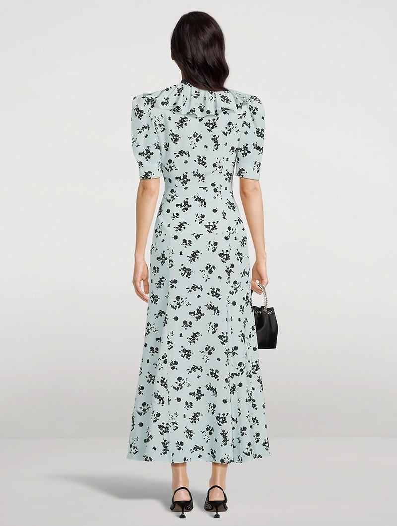 Rose Print Silk Midi Dress
