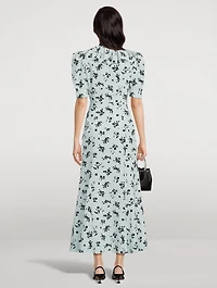Rose Print Silk Midi Dress
