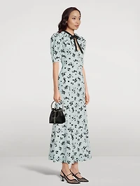 Rose Print Silk Midi Dress