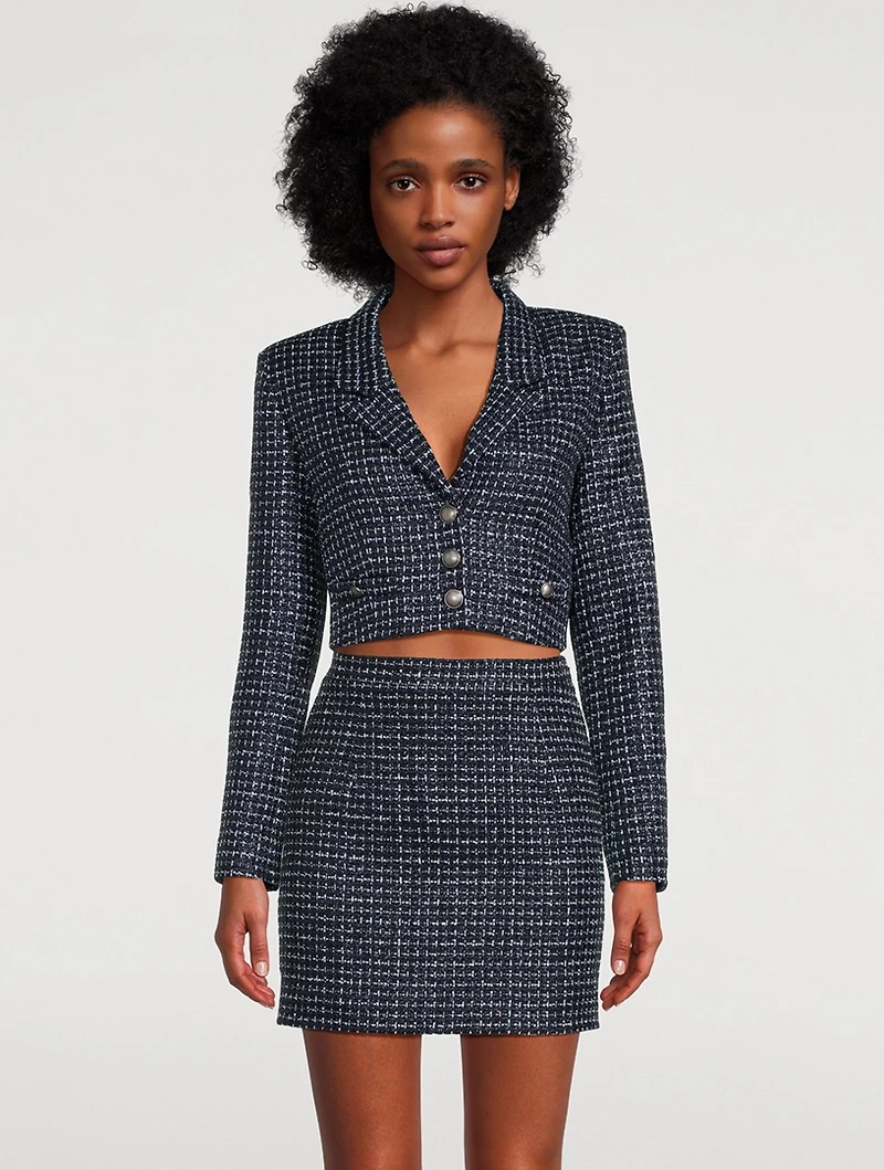 Check Tweed Bouclé Cropped Blazer