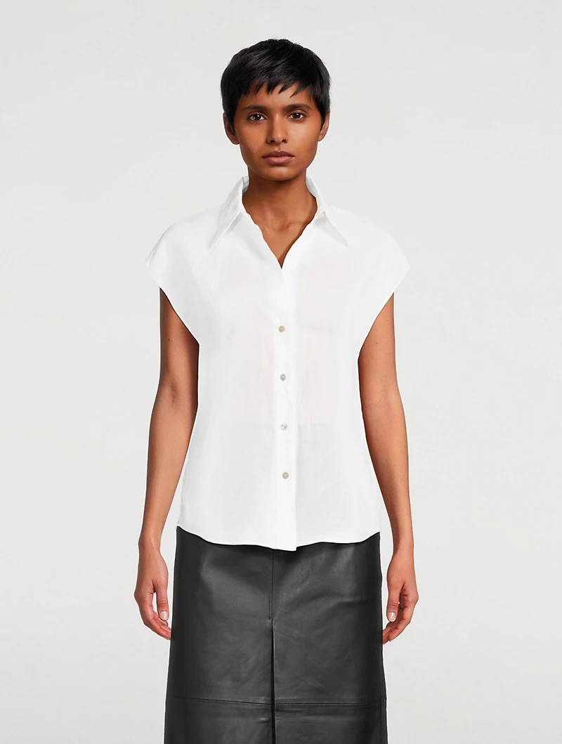 Linen Cap-Sleeve Shirt