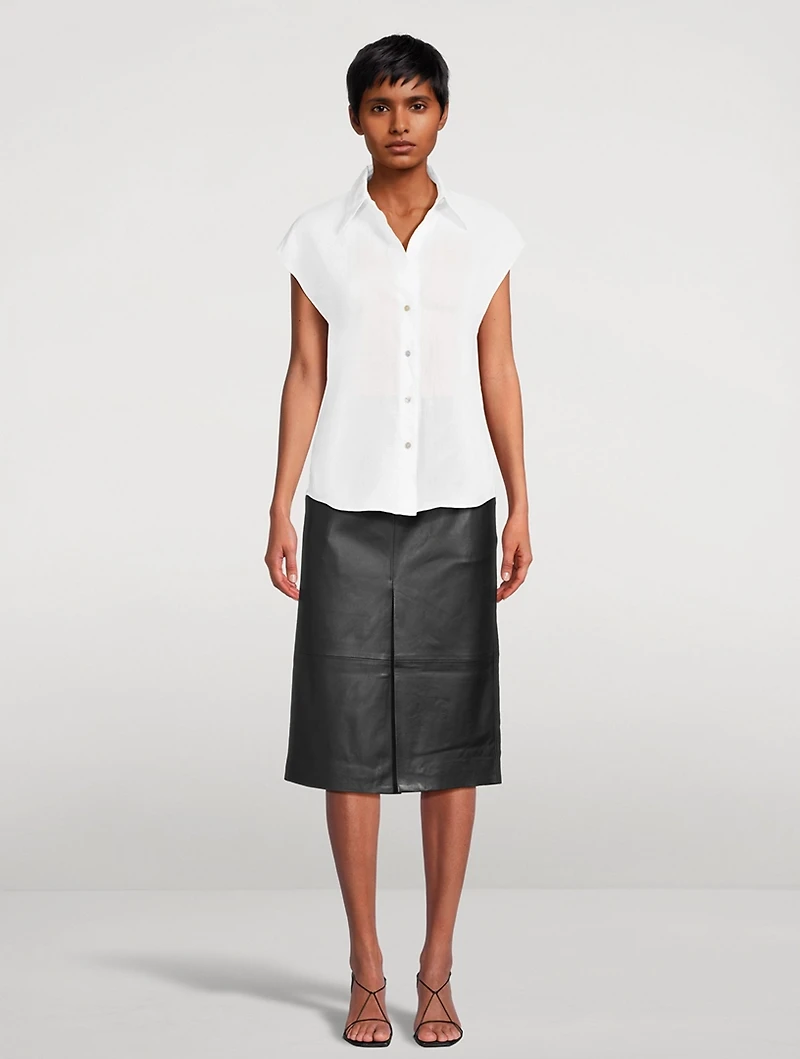 Linen Cap-Sleeve Shirt
