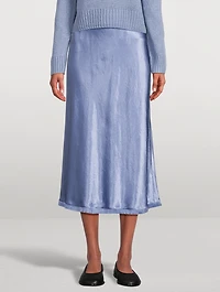 Satin Frayed-Edge Bias Midi Skirt
