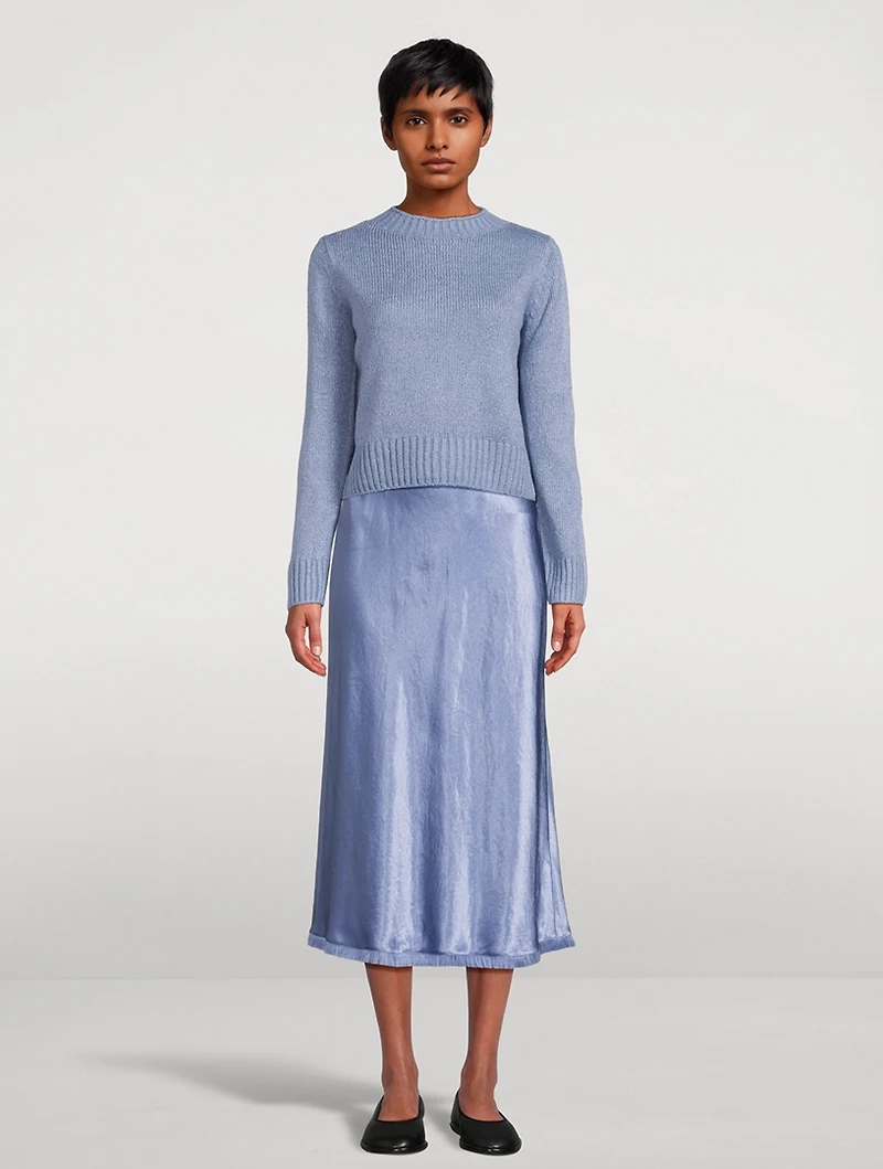Satin Frayed-Edge Bias Midi Skirt