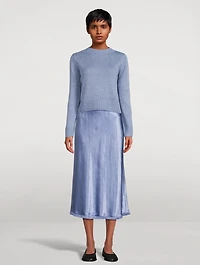 Satin Frayed-Edge Bias Midi Skirt