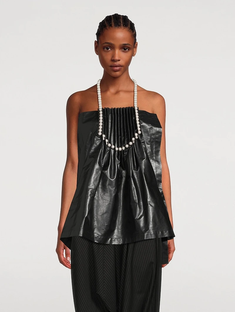 Embellished Faux Leather Halter Top