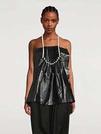 Embellished Faux Leather Halter Top