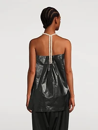 Embellished Faux Leather Halter Top