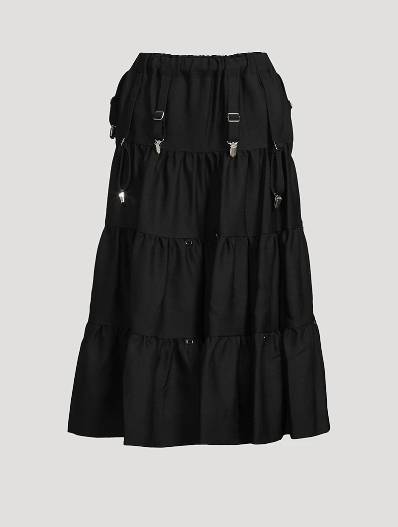Tiered Wool Midi Skirt