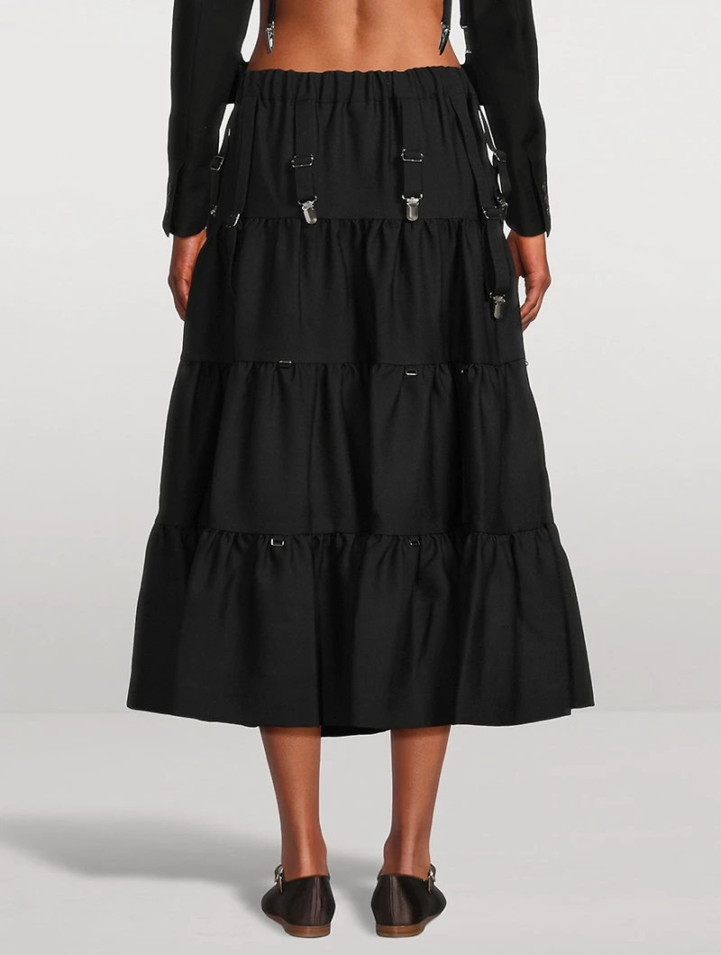 Tiered Wool Midi Skirt