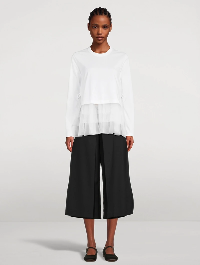 Tulle-Trimmed Long-Sleeve T-Shirt