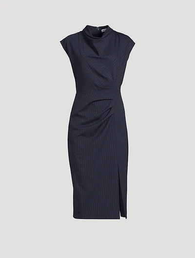 Athene Draped Midi Dress Pinstripe Print