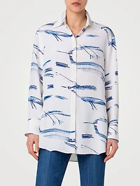 Silk Crêpe Shirt Kasuri Birds Print