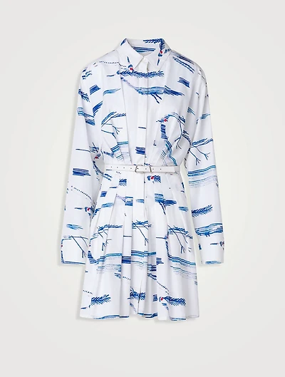 Cotton Shirt Dress Kasuri Birds Print