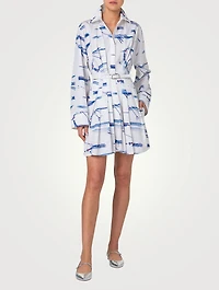 Cotton Shirt Dress Kasuri Birds Print