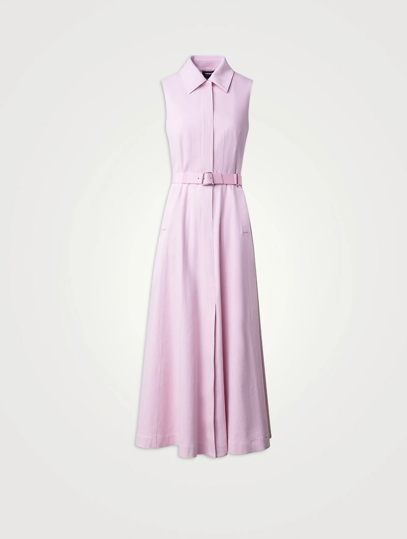 Belted Stretch-Denim Shirt Dress