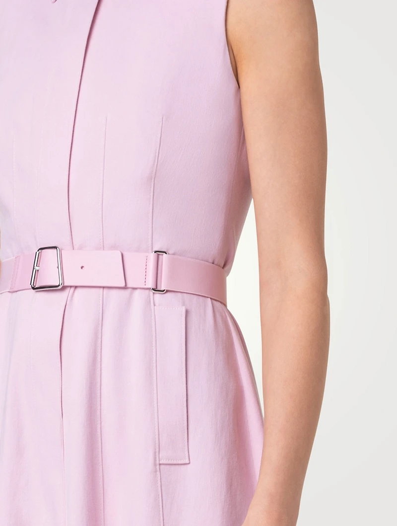 Belted Stretch-Denim Shirt Dress