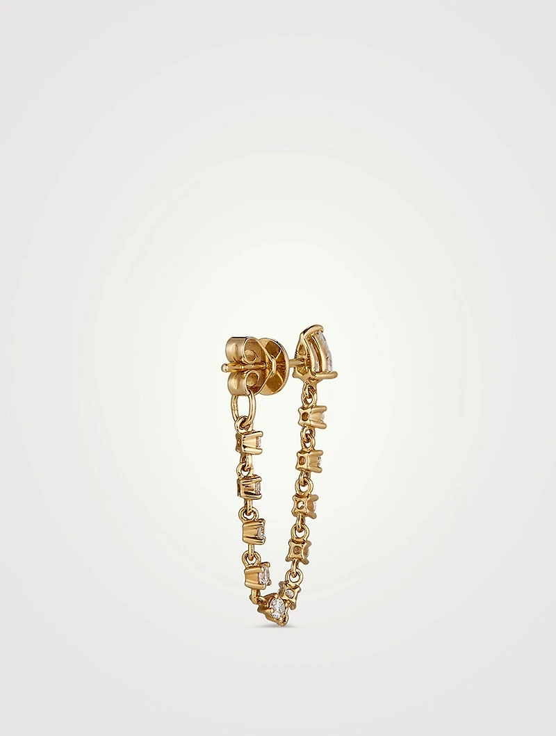 18K Gold Pear Stud Loop Earrings With Diamonds