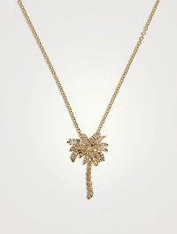 Small 18K Gold Diamond Palm Tree Pendant Necklace