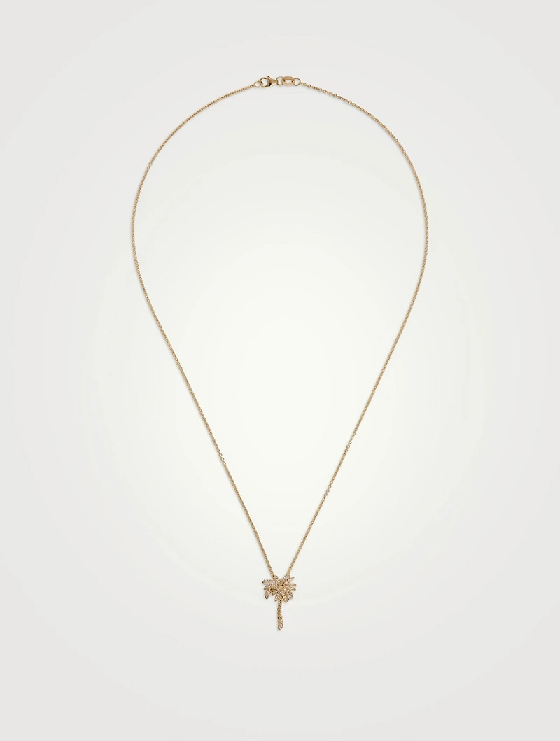 Small 18K Gold Diamond Palm Tree Pendant Necklace
