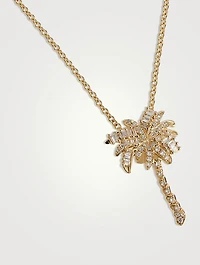 Small 18K Gold Diamond Palm Tree Pendant Necklace