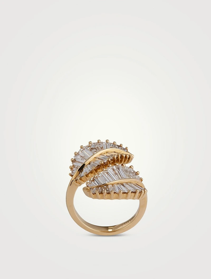 18K Gold Classic Palm Leaf Ring With Diamonds