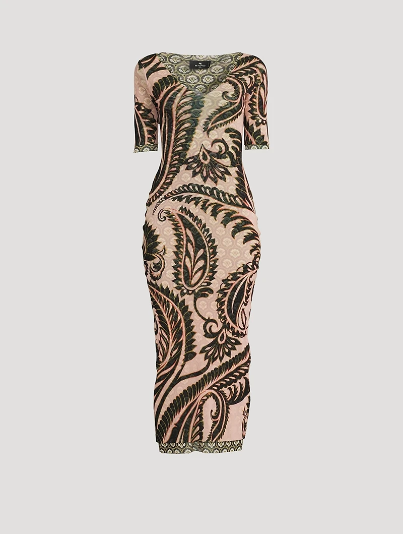 Printed Tulle Midi Dress