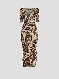 Printed Tulle Midi Dress