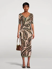 Printed Tulle Midi Dress