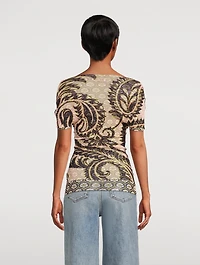 Off-The-Shoulder Tulle Top Paisley Print