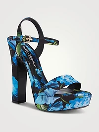 Keira Satin Platform Sandals Bluebell Print