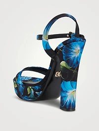 Keira Satin Platform Sandals Bluebell Print