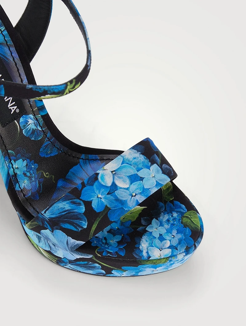 Keira Satin Platform Sandals Bluebell Print