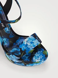 Keira Satin Platform Sandals Bluebell Print